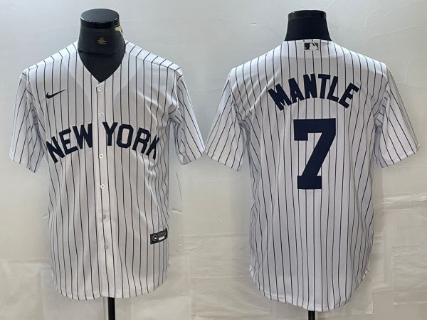 Men New York Yankees #7 Mantle White Stripe Game Nike 2024 MLB Jersey style 1